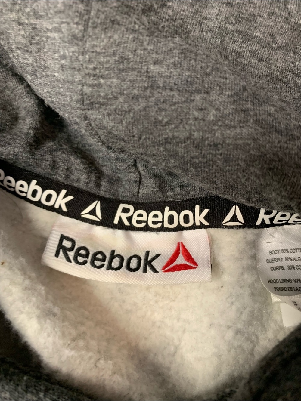 Reebok Men’s Heathered Grey Delta Logo Pullover Fleece Hoodie - Size Medium - Picture 3 of 7